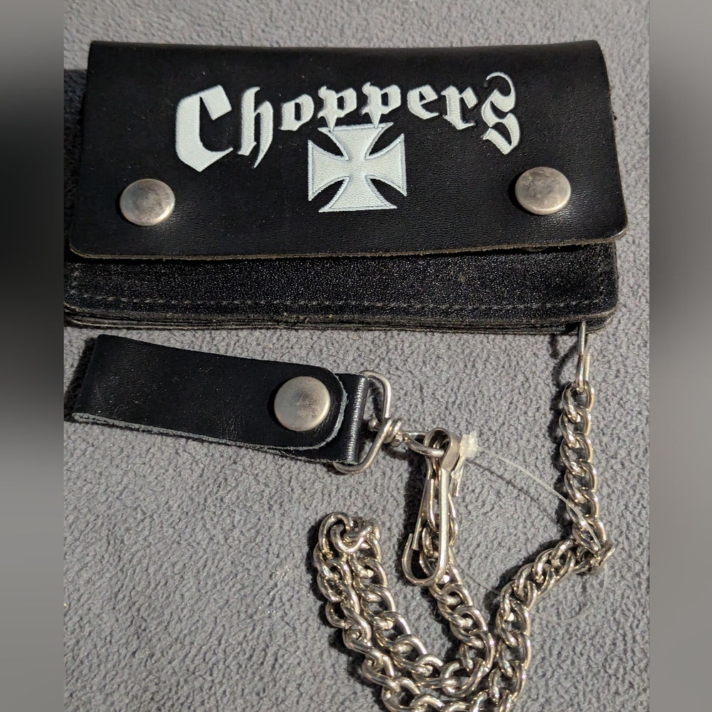 Black Leather Chopper Chain Wallet